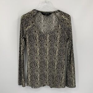 Norma Kamali jersey shirt top blouse knit stretch gray black snake animal M